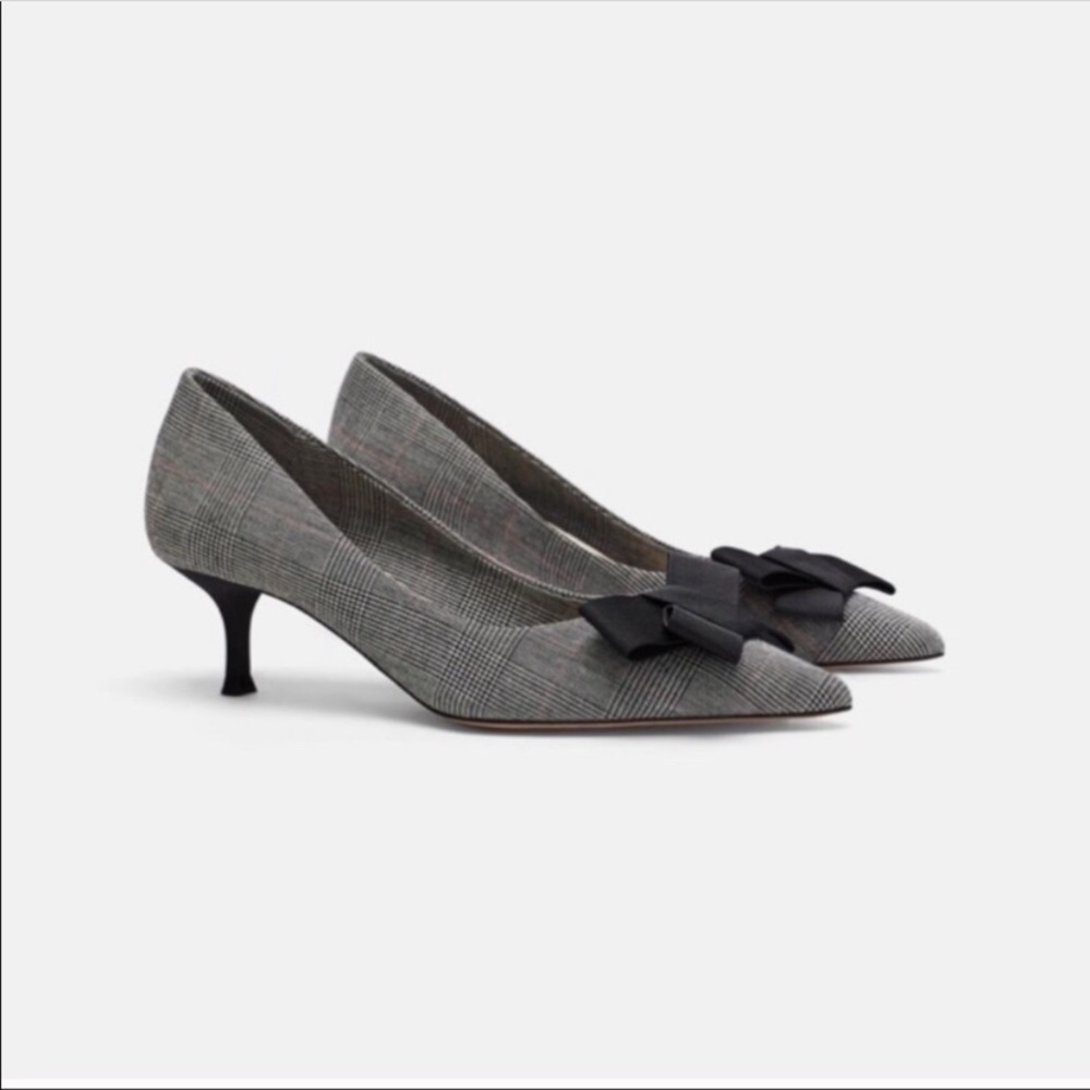 *NWT* Zara basic collection bow plaid heel shoes